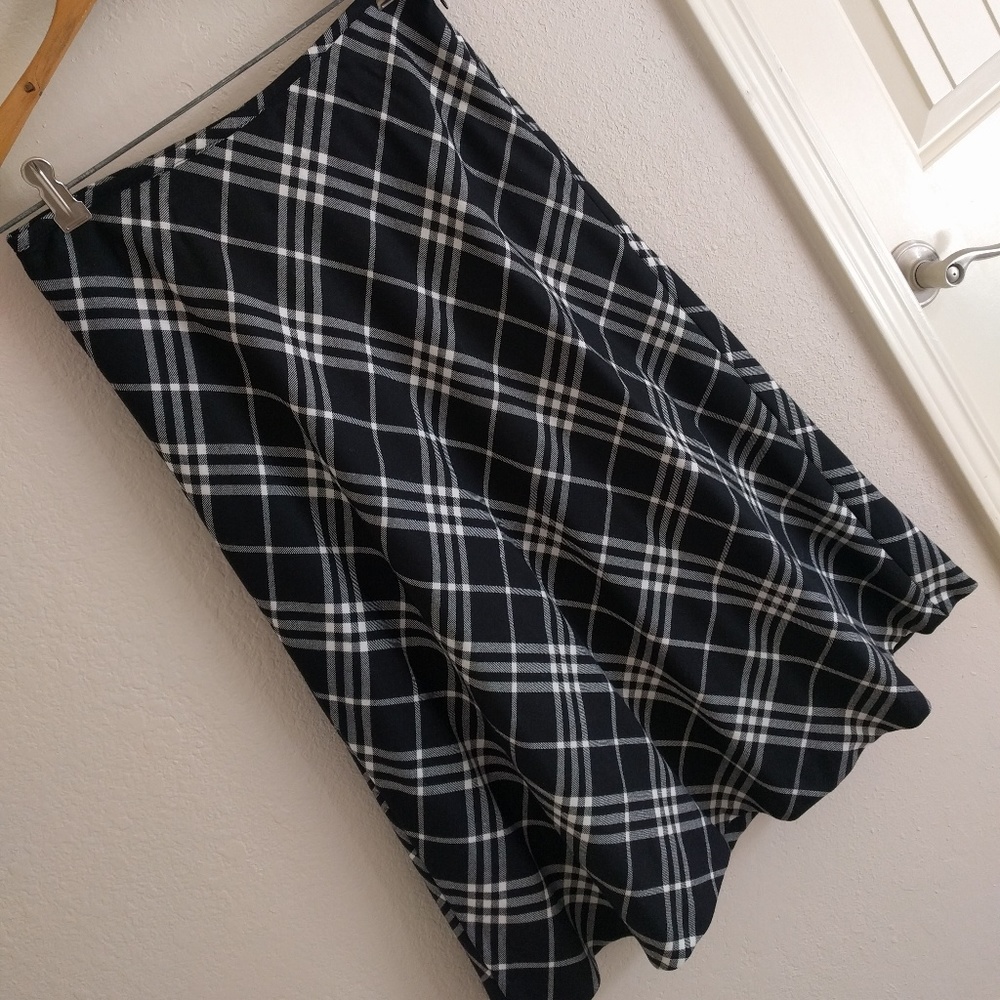 Talbots Riding Skirt Black Ivory Plaid Wool 0P